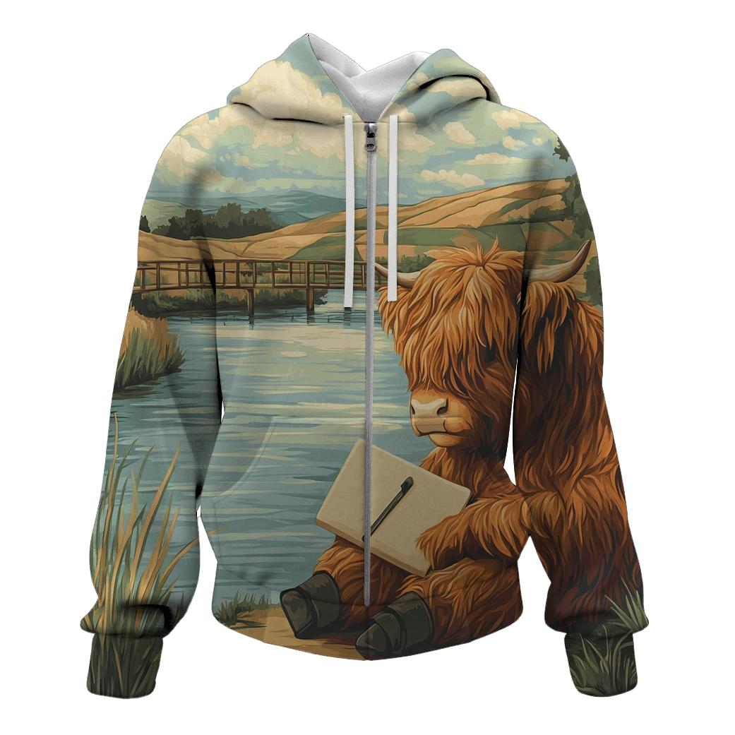 Riverbank Sketcher Highland Cow lightweight hoodies