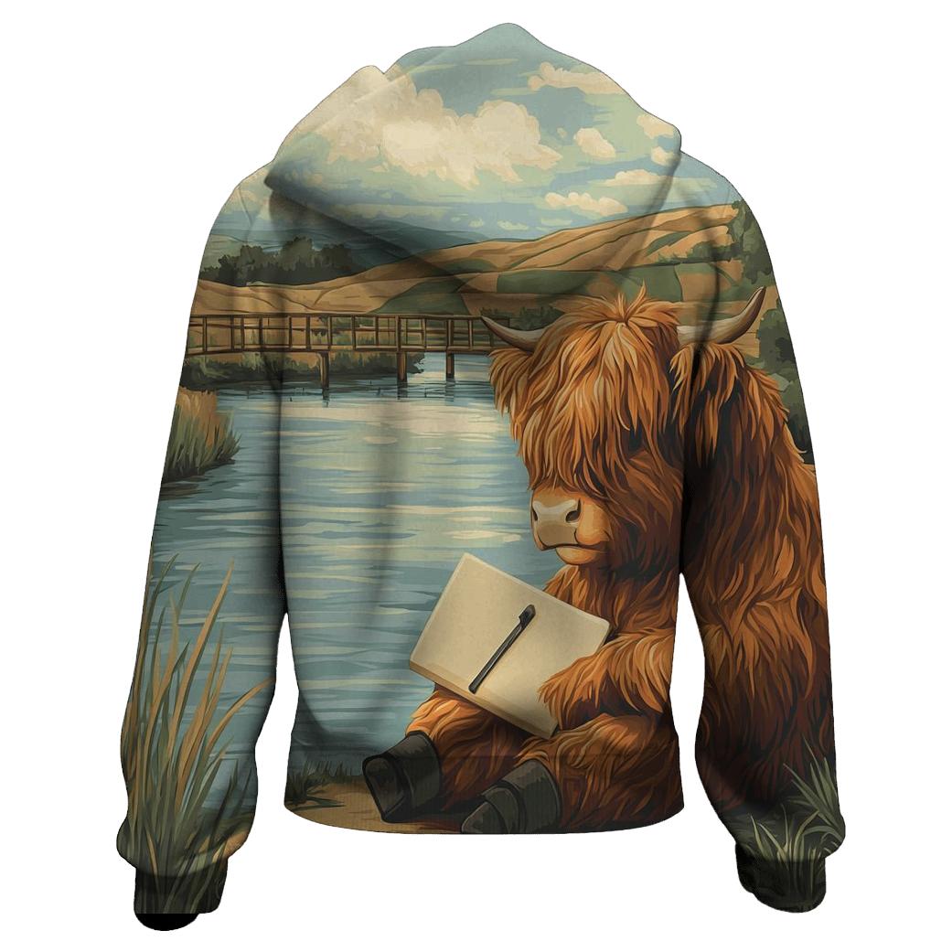 Riverbank Sketcher Highland Cow lightweight hoodies