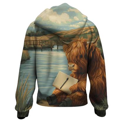 Riverbank Sketcher Highland Cow lightweight hoodies