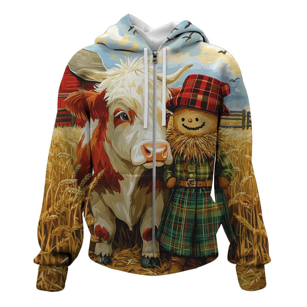 Highland Cow And Kilted Scarecrow Field hoodie trends