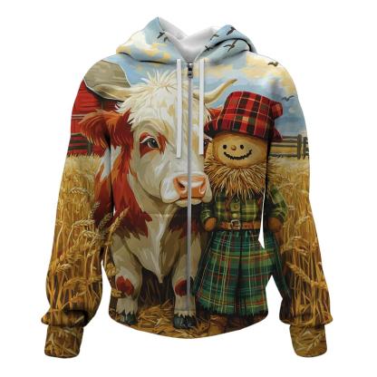 Highland Cow And Kilted Scarecrow Field hoodie trends