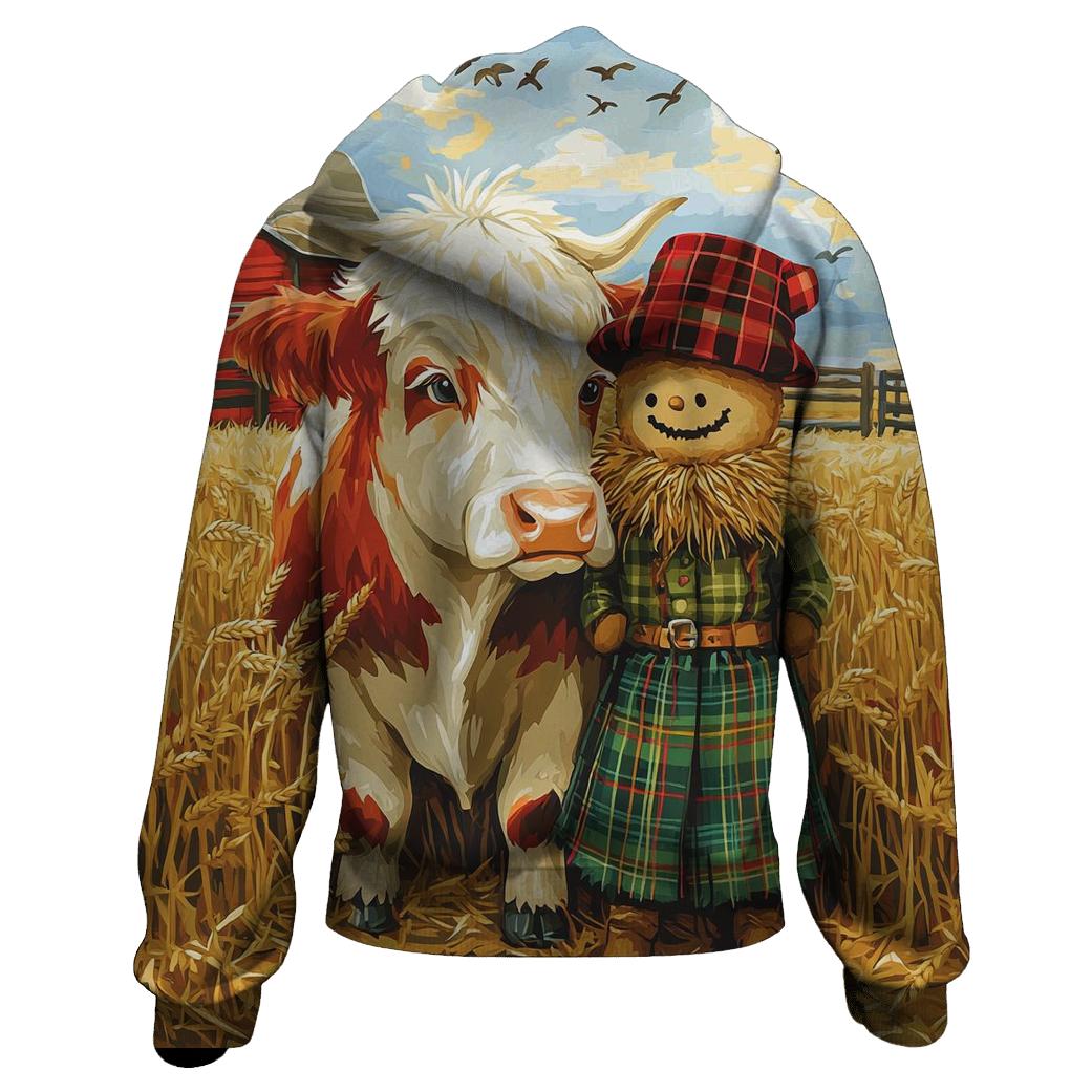 Highland Cow And Kilted Scarecrow Field hoodie trends