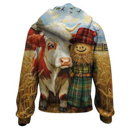 Highland Cow And Kilted Scarecrow Field hoodie trends