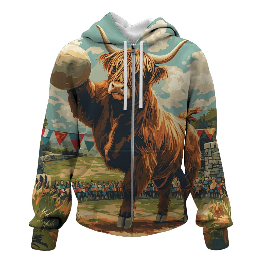 Highland Cow Highland Games Stone Toss lightweight hoodies