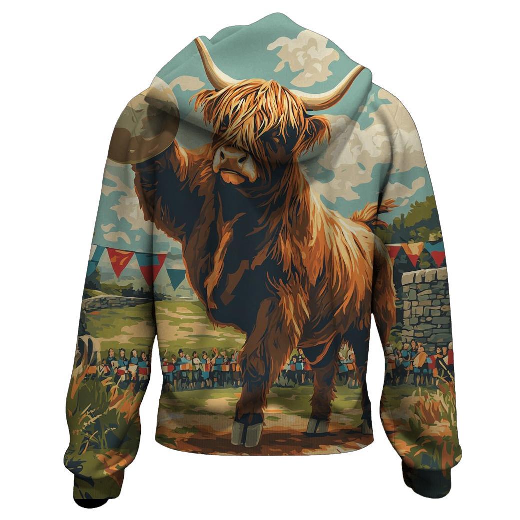 Highland Cow Highland Games Stone Toss lightweight hoodies