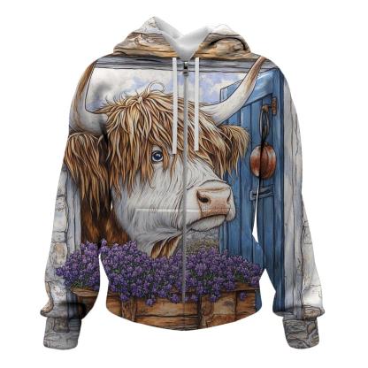 Crofthouse Window Highland Cow Peek embroidered hoodies