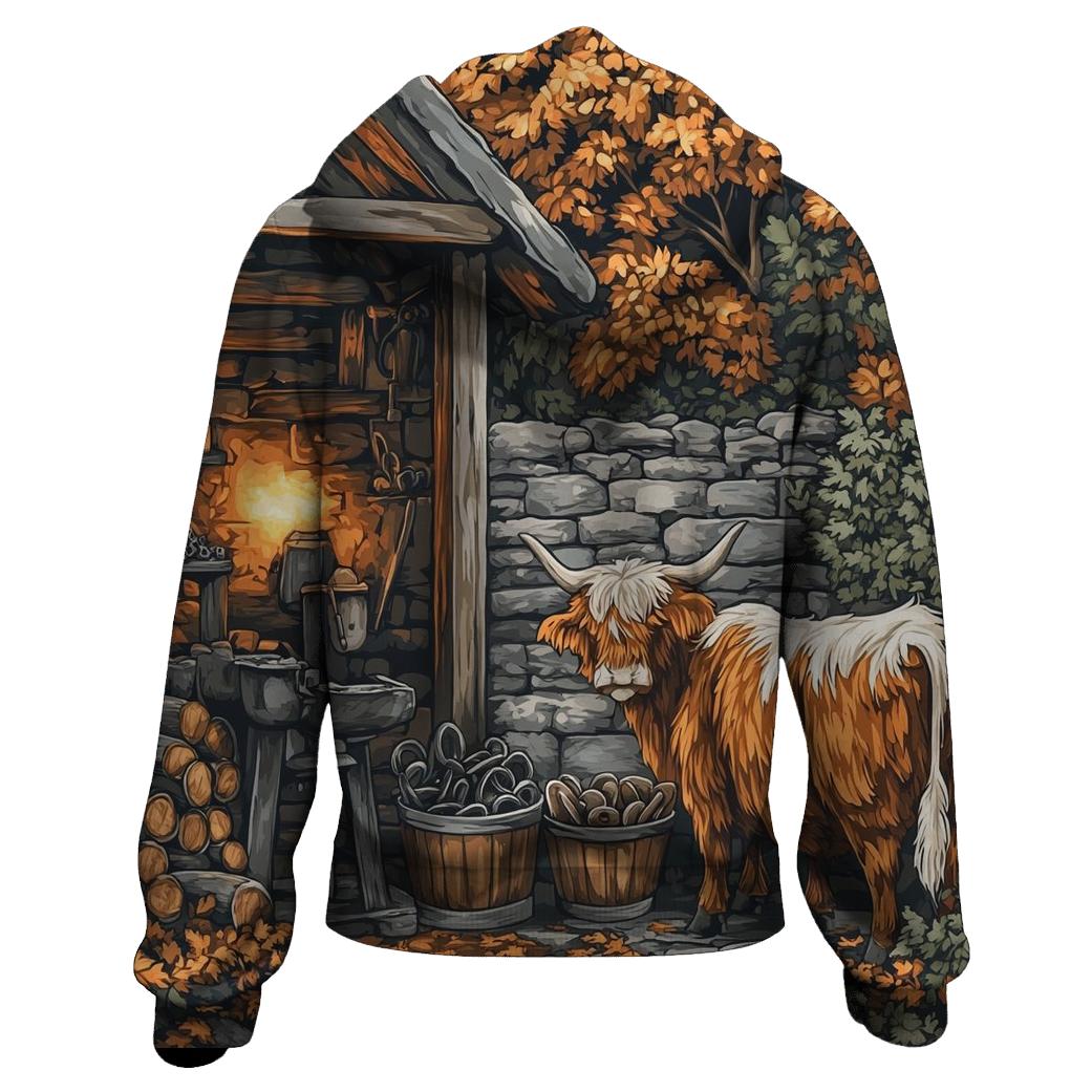 Highland Cow Blacksmith Yard Visitor pullover hoodies