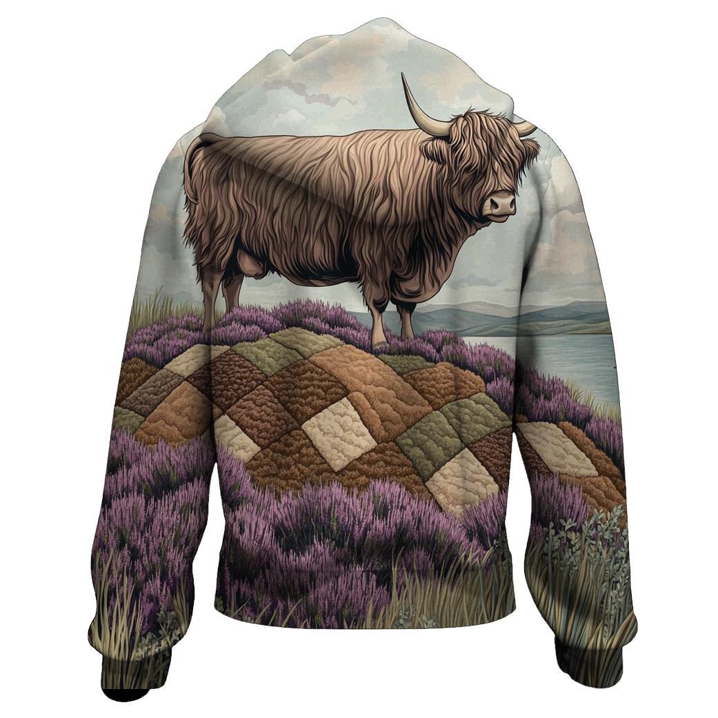 Highland Cow On The Heather Quilt Hill hoodie styles