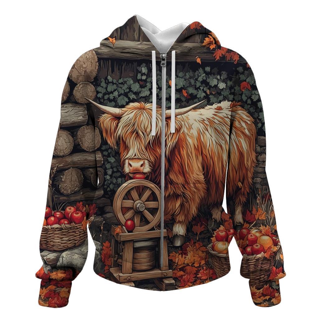 Highland Cow Cider Press Autumn Yard hoodie designs