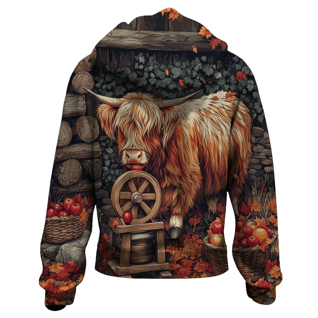 Highland Cow Cider Press Autumn Yard hoodie designs