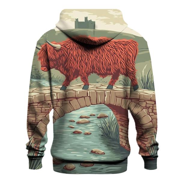 Stone Bridge Crossing Highland Cow premium hoodies
