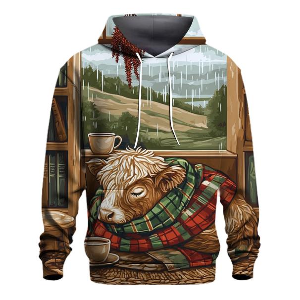 Highland Cow In Tartan Bookshop Nook heavyweight hoodies