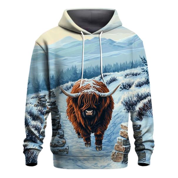Highland Cow Snowy Cairn Trail pullover hoodies