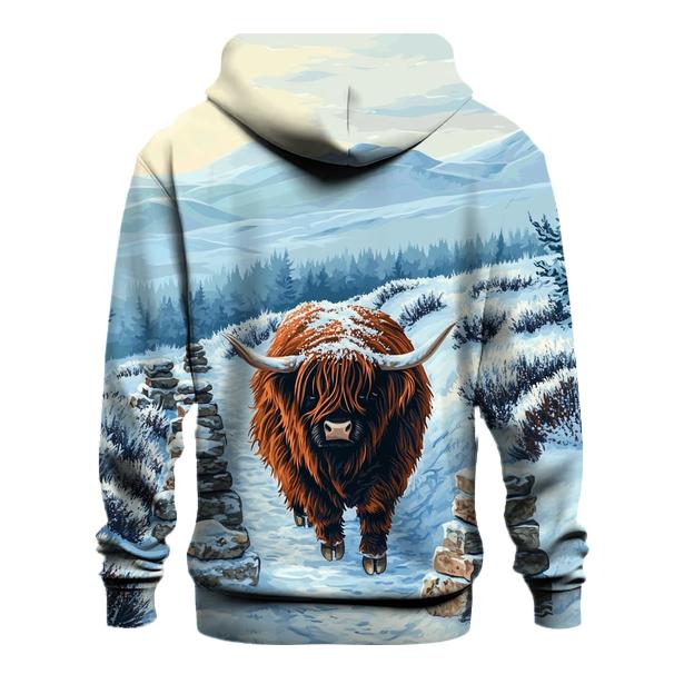 Highland Cow Snowy Cairn Trail pullover hoodies