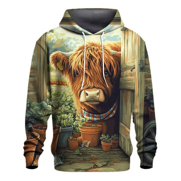 Garden Potting Shed Highland Cow Helper printed hoodies
