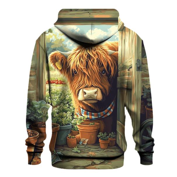 Garden Potting Shed Highland Cow Helper printed hoodies