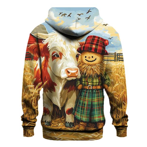 Highland Cow And Kilted Scarecrow Field heavyweight hoodies