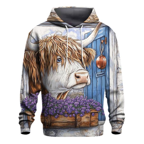 Crofthouse Window Highland Cow Peek printed hoodies