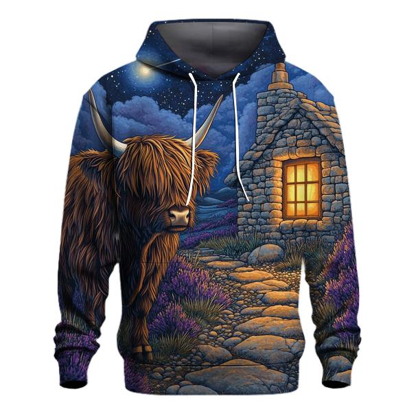 Midnight Bothy Highland Cow Guardian embroidered hoodies