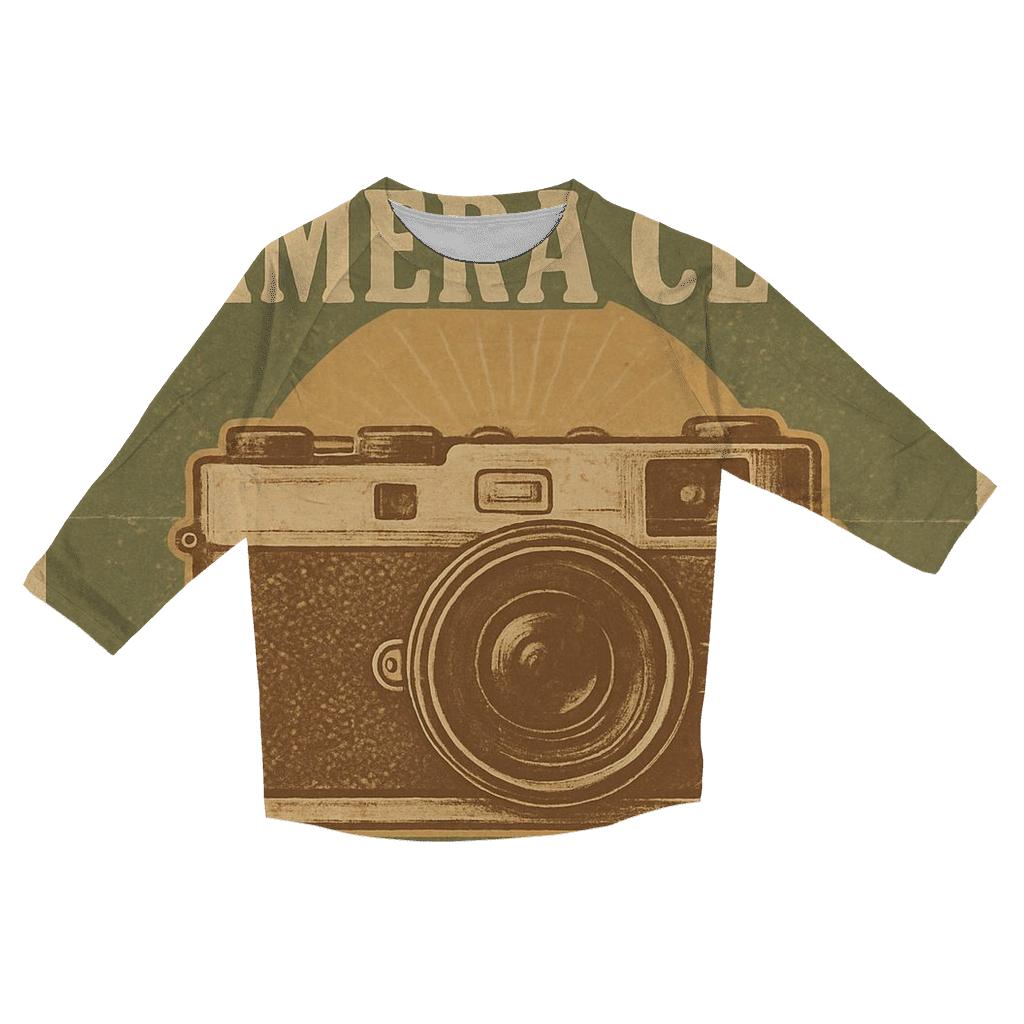 Weathered Seventies Film Camera Club Poster casual three quarter sleeve shirts