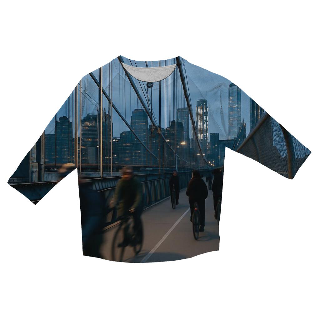 Blue Hour Commute Over The Manhattan Bridge printed three quarter sleeve shirts