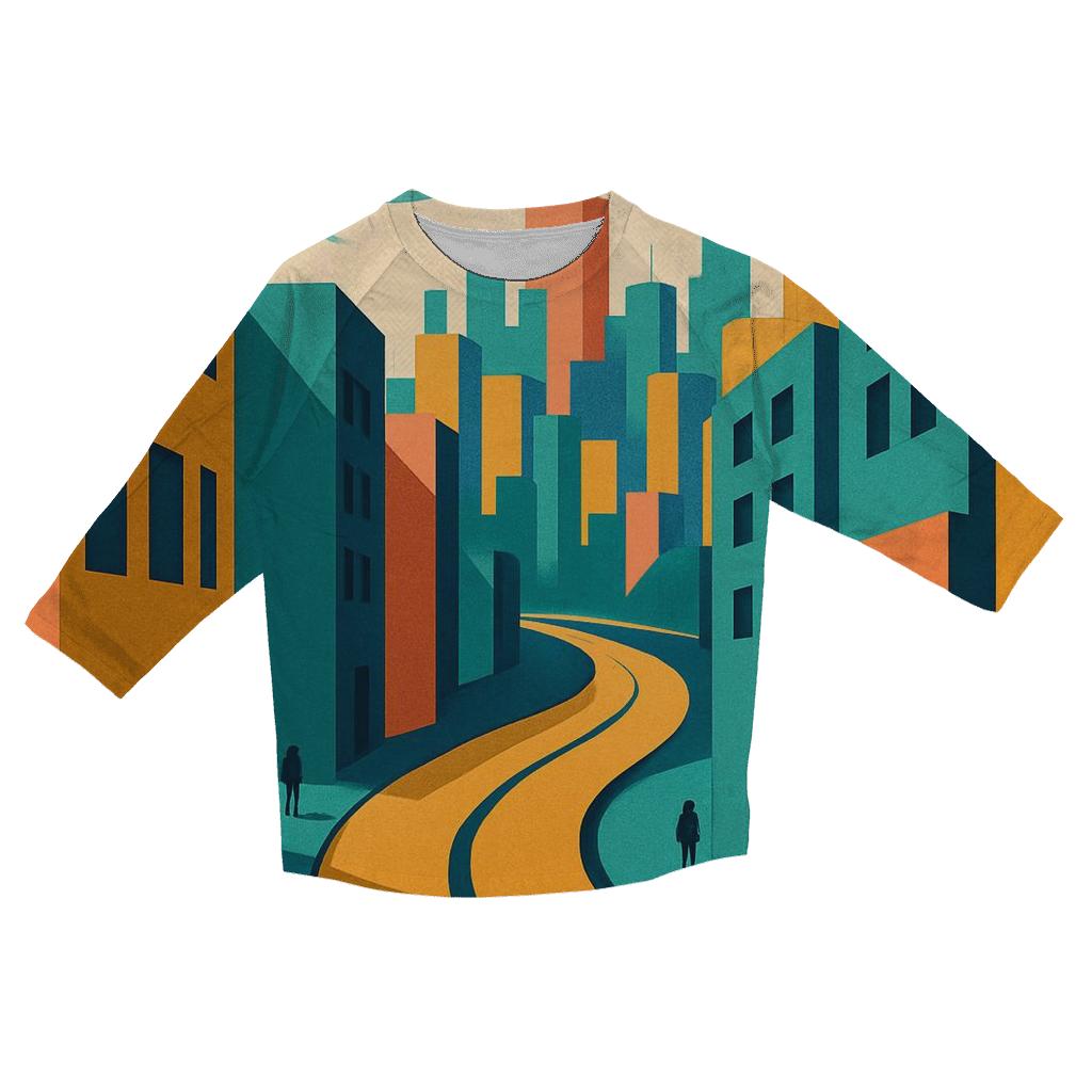 Kinetic Paper Cutout City Mirage fashion 3/4 sleeve shirts