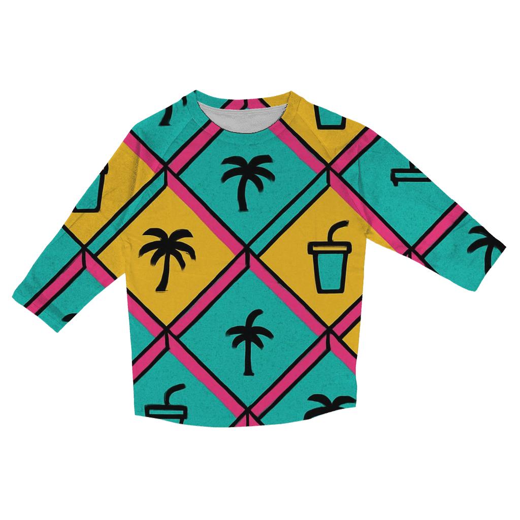 Mall Food Court Neon Tiles casual three quarter sleeve shirts