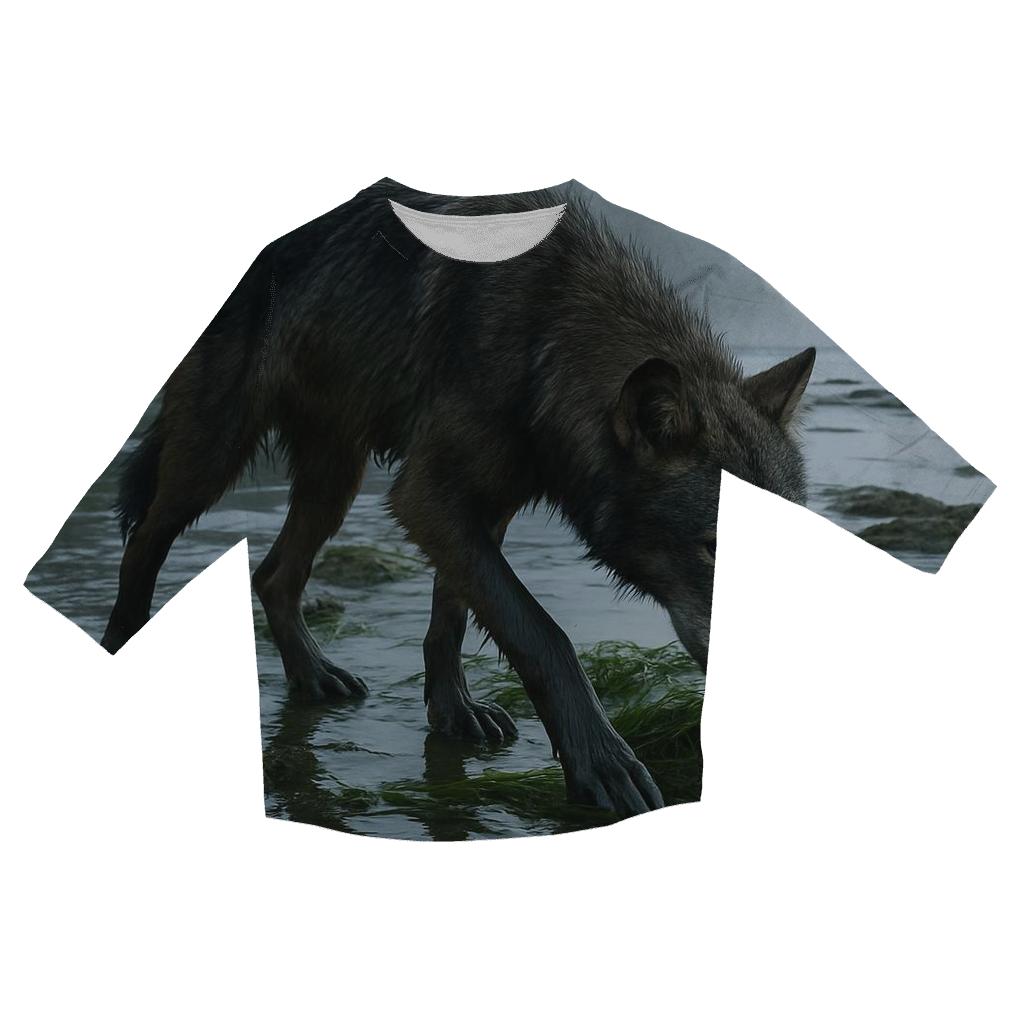 Coastal Wolf Foraging At Low Tide In A Temperate Rainforest Estuary designer 3/4 sleeve blouses