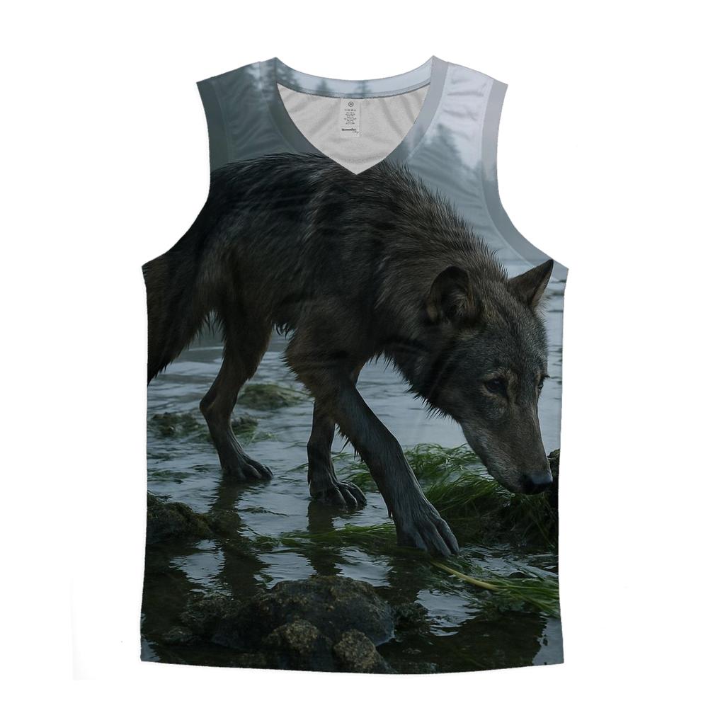Coastal Wolf Foraging At Low Tide In A Temperate Rainforest Estuary stylish racerback tanks