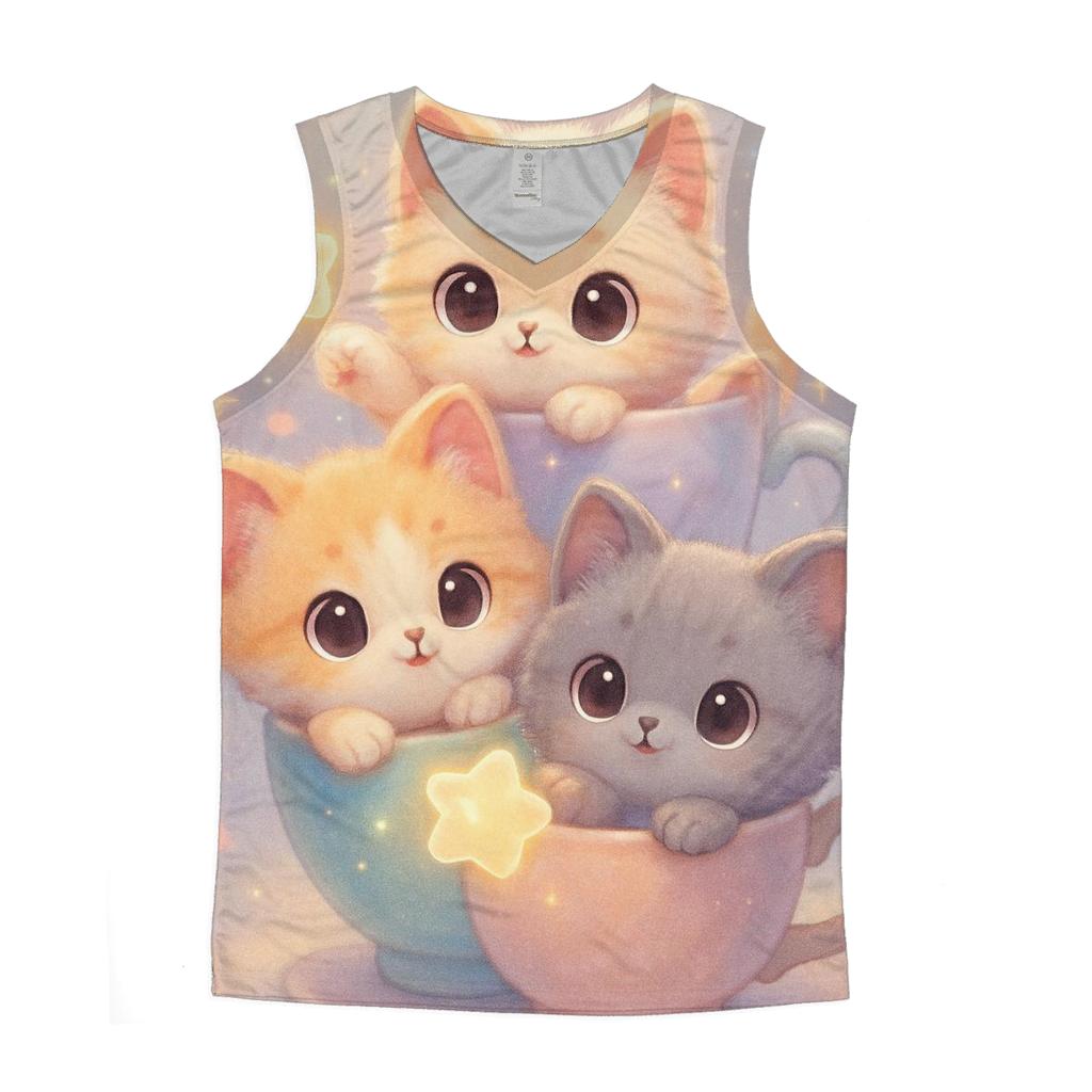 Moonlit Teacup Kittens graphic print tank tops