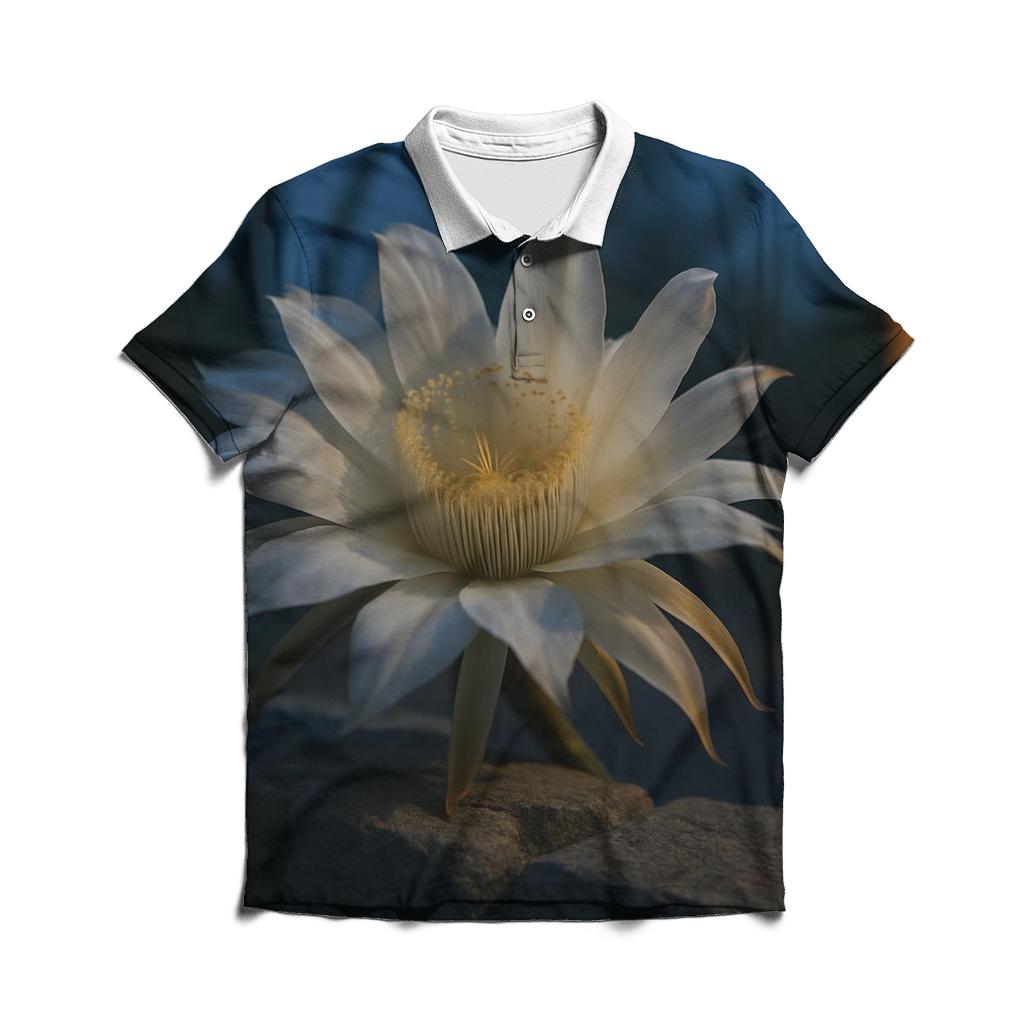 Midnight Blooming Cereus On A Desert Stone Wall custom polo shirts