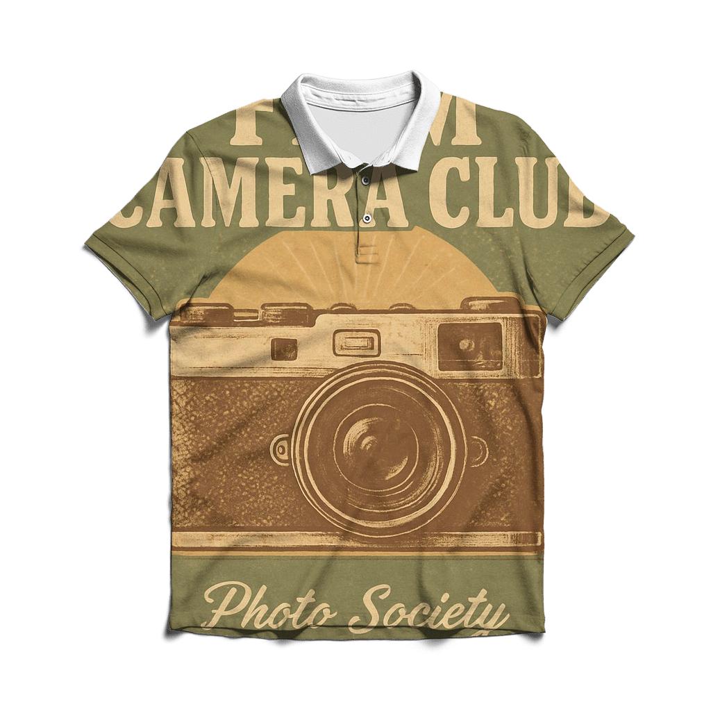 Weathered Seventies Film Camera Club Poster designer slim fit polos