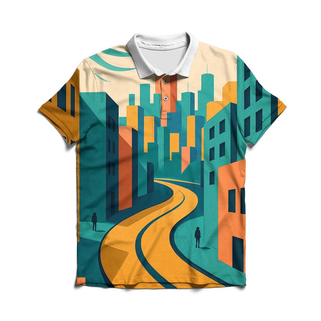 Kinetic Paper Cutout City Mirage premium cotton polo shirts