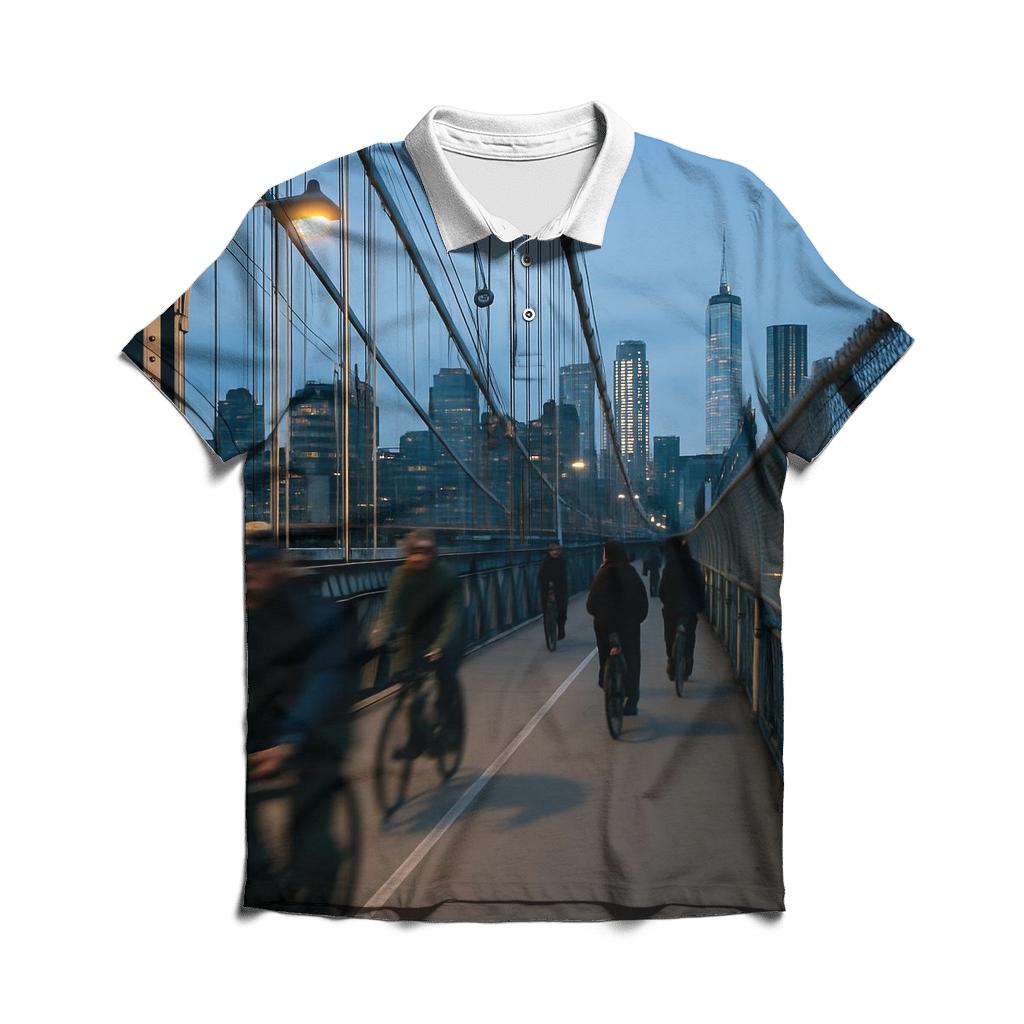 Blue Hour Commute Over The Manhattan Bridge custom polo shirts