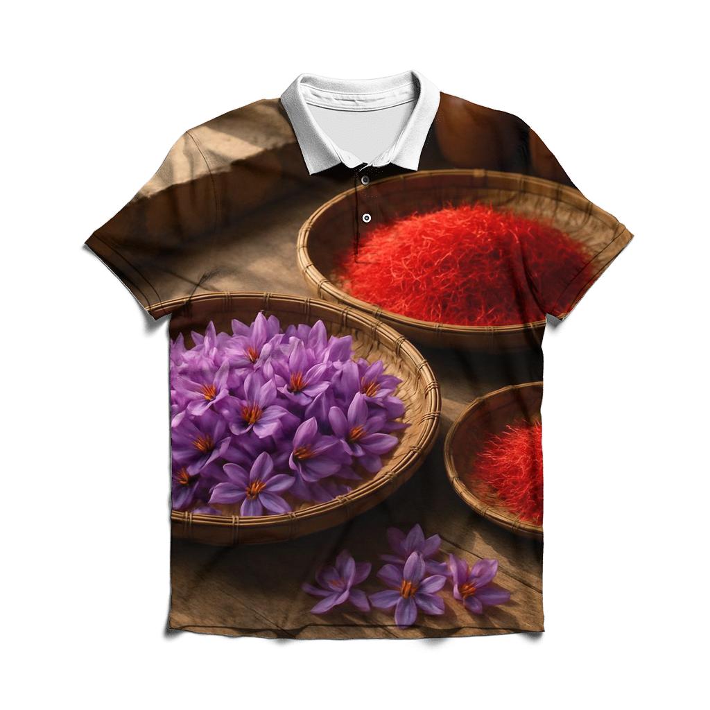 Saffron Crocus Threads Drying On Cedar Trays In A Mountain Kitchen premium cotton polo shirts