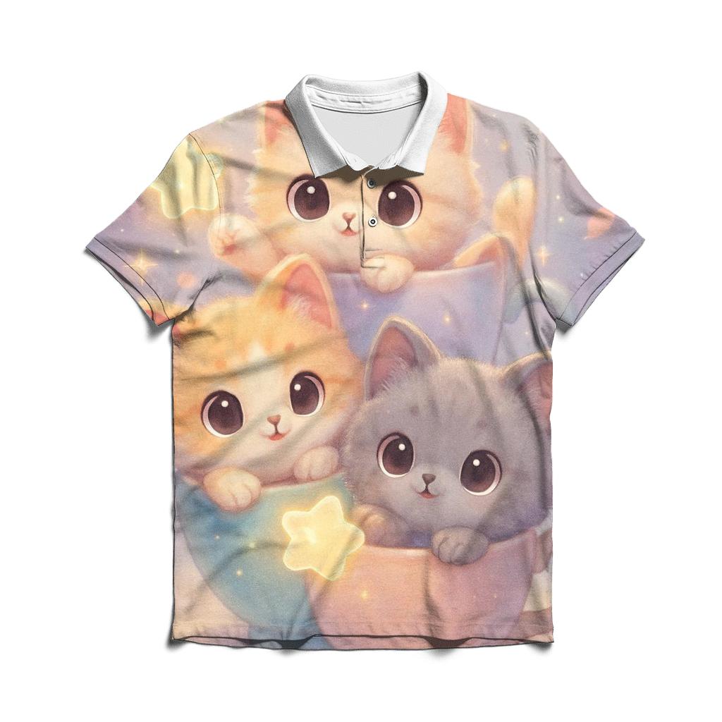 Moonlit Teacup Kittens casual sports polo shirts