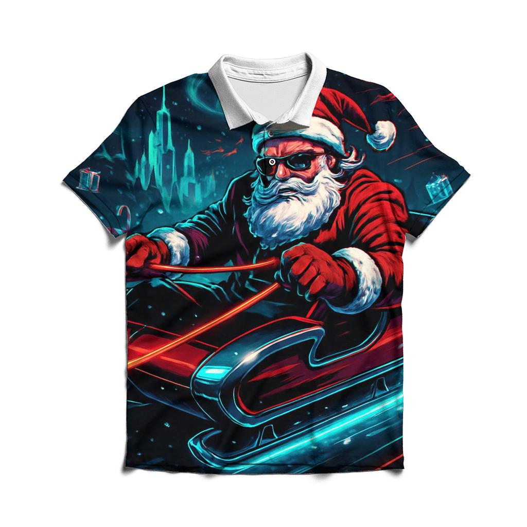 Neon Night Sleigh Drift Santa designer slim fit polos