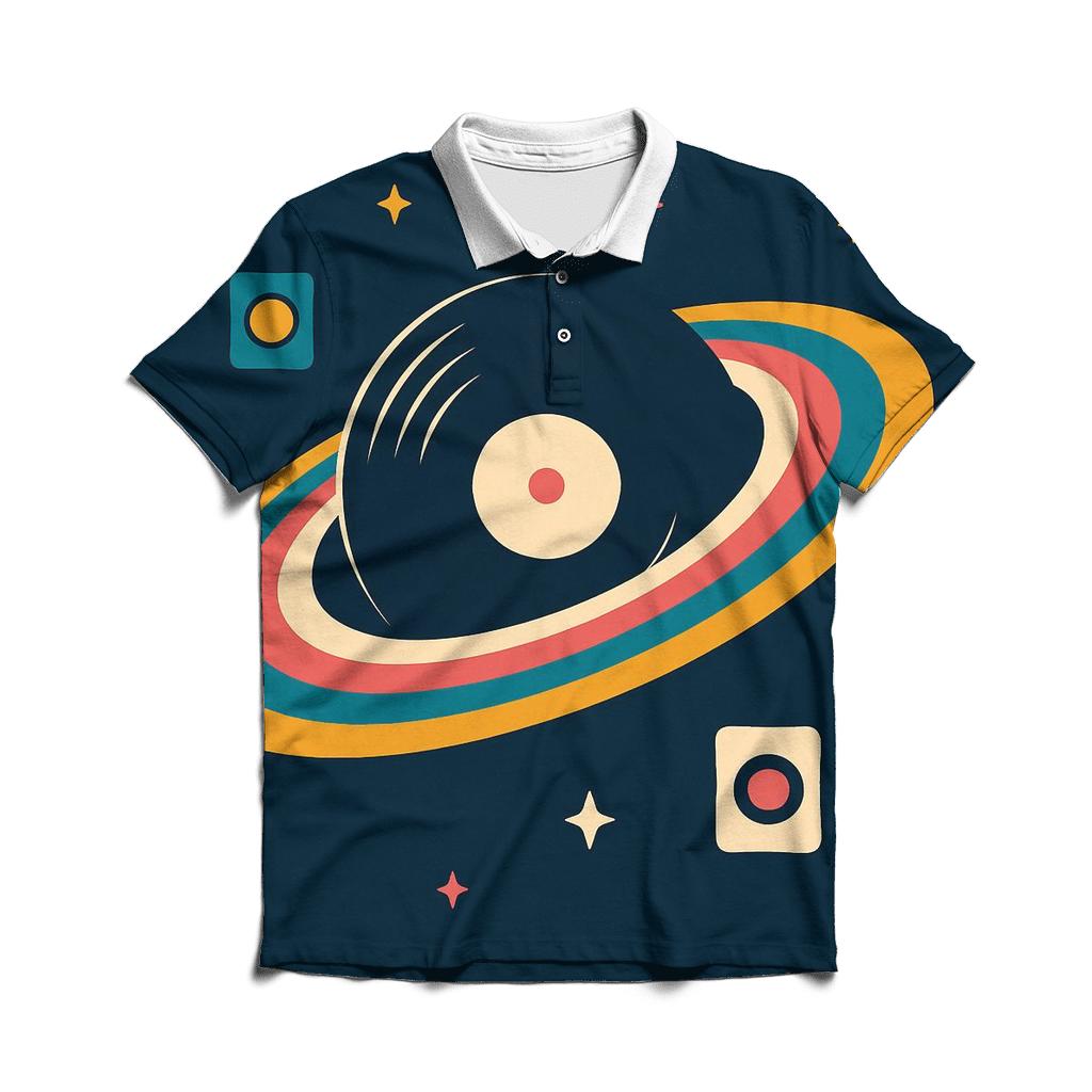 Cosmic Record Store Vibes embroidered polo tops