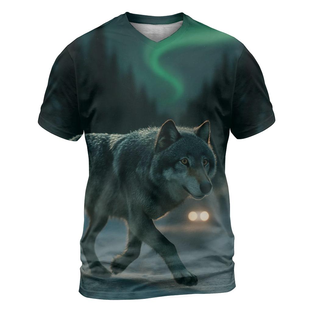 Wolf Crossing Under The Northern Lights Along A Winter Road Cutline vibrant all-over design tees