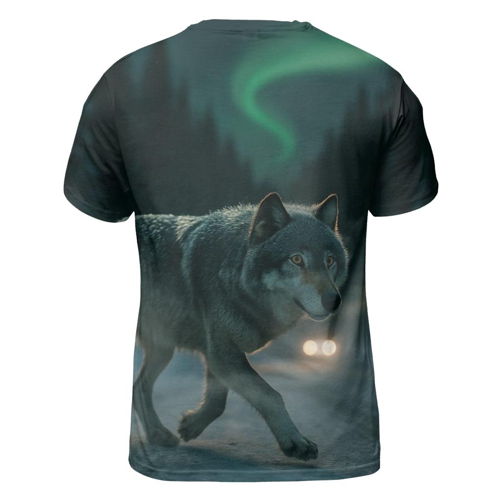 Wolf Crossing Under The Northern Lights Along A Winter Road Cutline vibrant all-over design tees