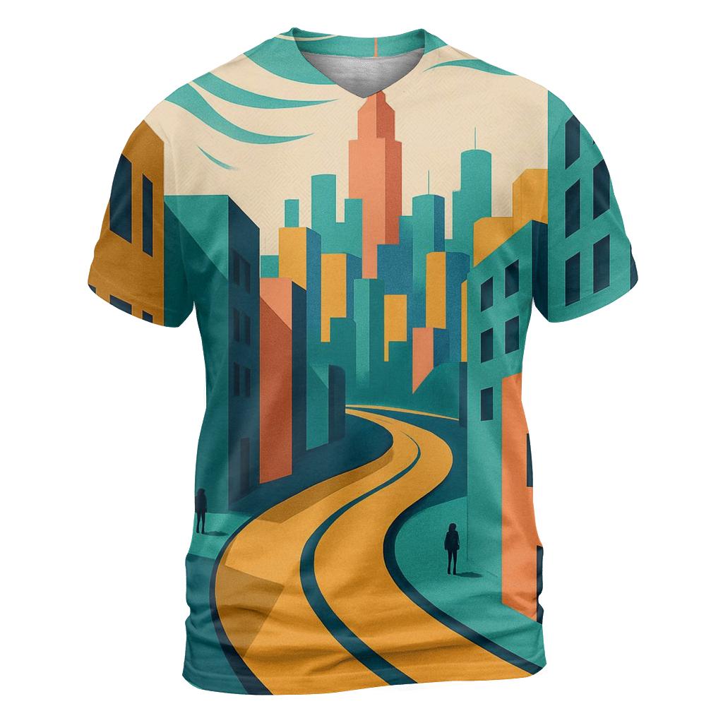 Kinetic Paper Cutout City Mirage creative print fashion shirts