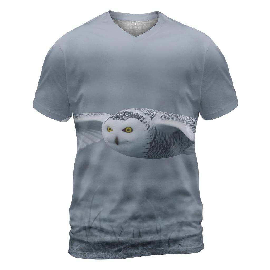 Frostline Forager Snowy Owl vibrant all-over design tees