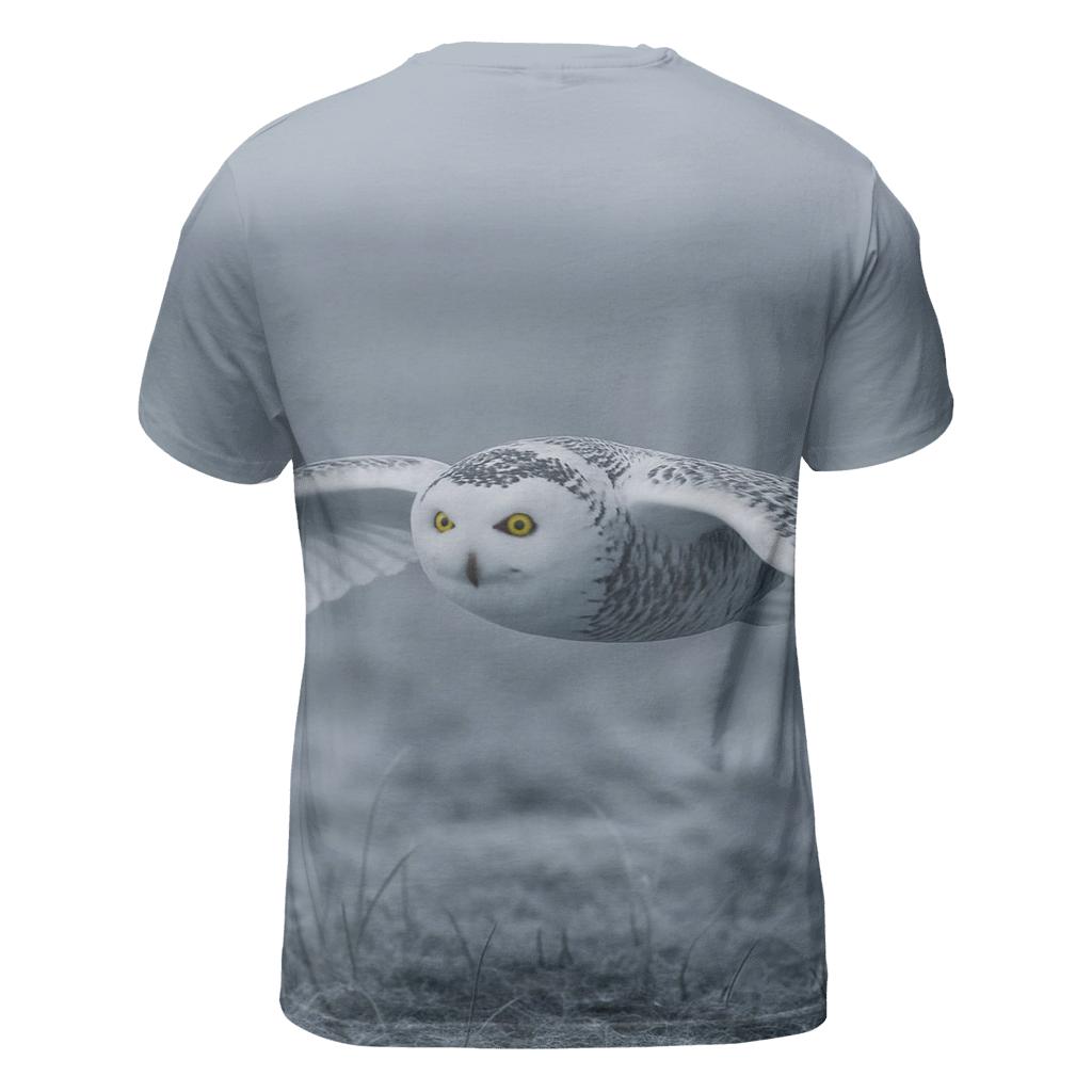 Frostline Forager Snowy Owl vibrant all-over design tees
