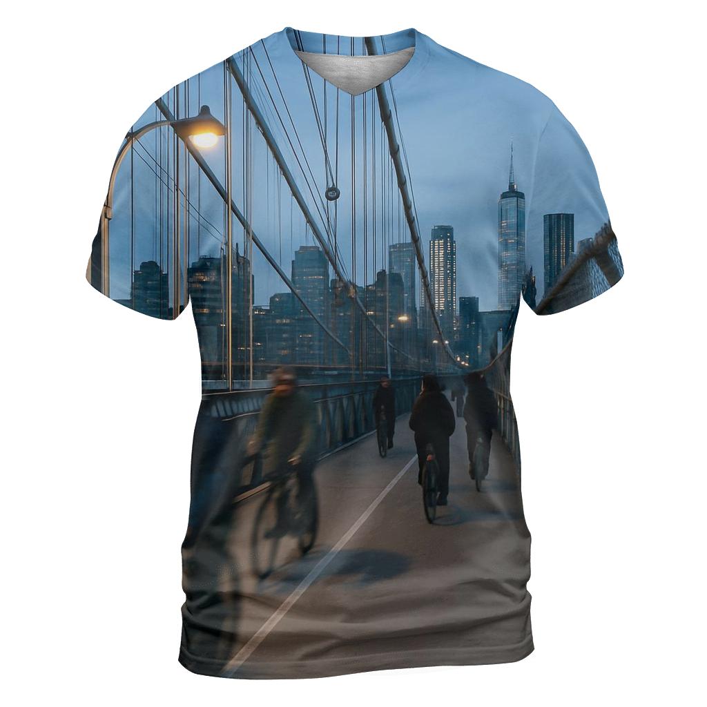 Blue Hour Commute Over The Manhattan Bridge vibrant all-over design tees