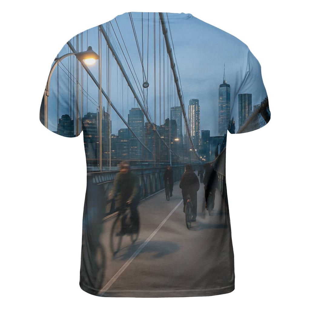 Blue Hour Commute Over The Manhattan Bridge vibrant all-over design tees