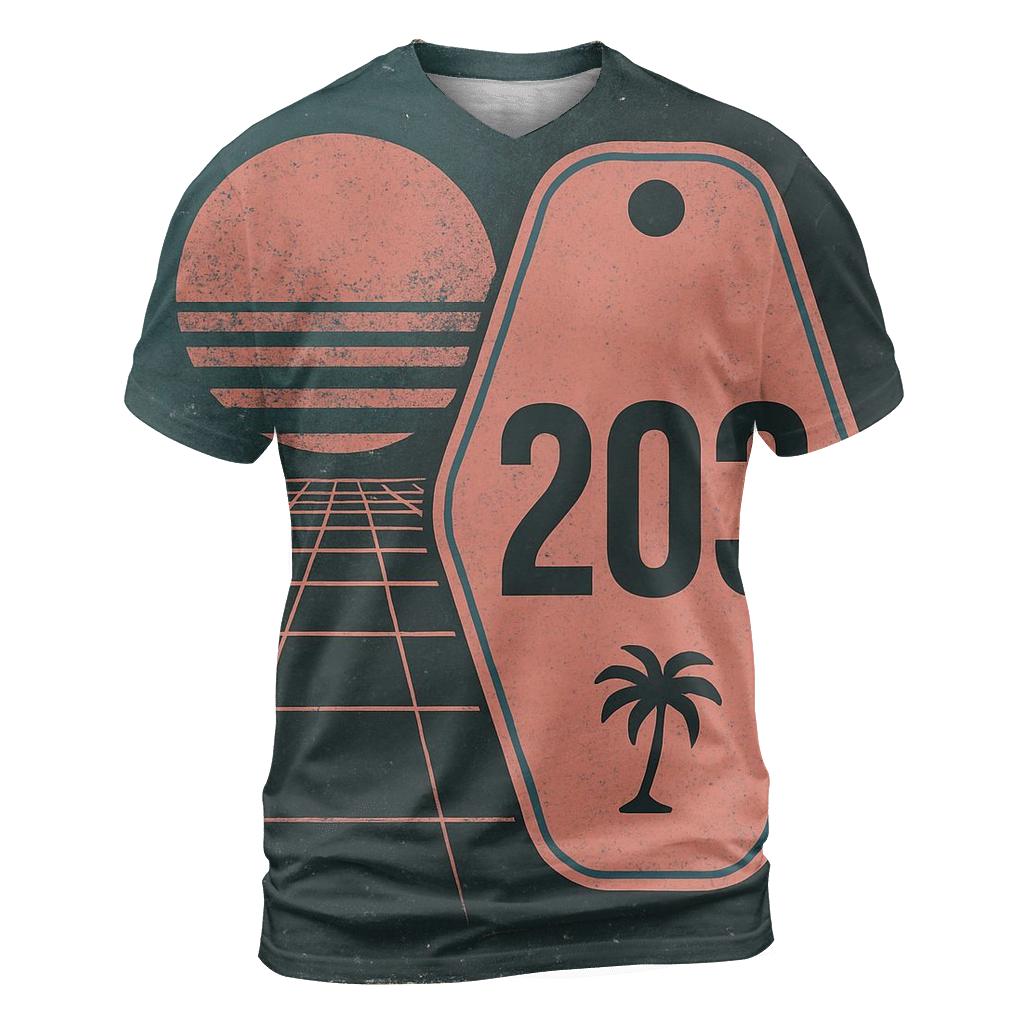 Faded Eighties Night Drive Motel Key Tag Design trendy printed shirt styles