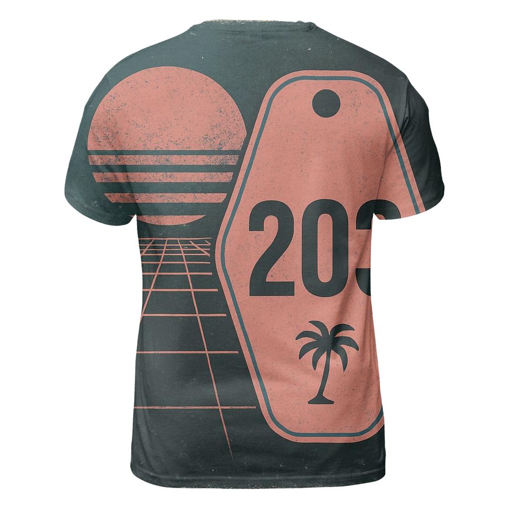 Faded Eighties Night Drive Motel Key Tag Design trendy printed shirt styles