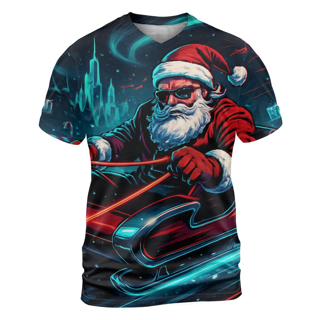 Neon Night Sleigh Drift Santa designer pattern shirts