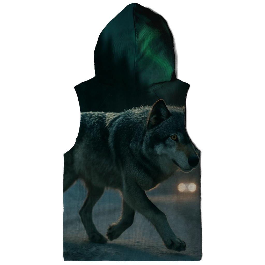 Wolf Crossing Under The Northern Lights Along A Winter Road Cutline lightweight hoodies