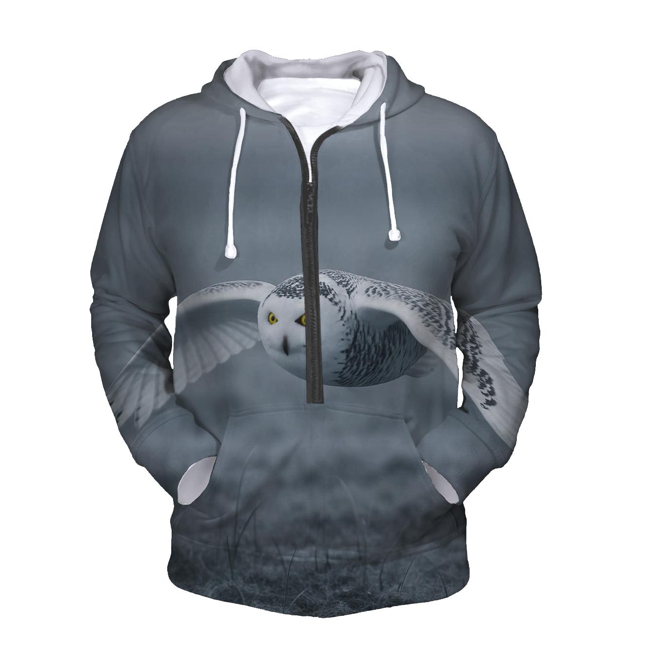Frostline Forager Snowy Owl designer hoodies